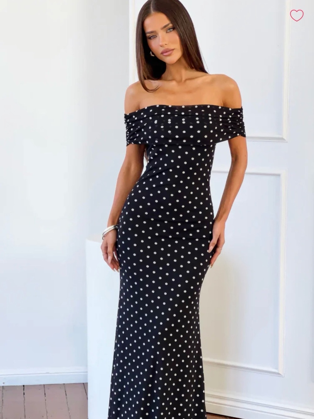Beginning Boutique Black Polka Dot Off-Shoulder Maxi